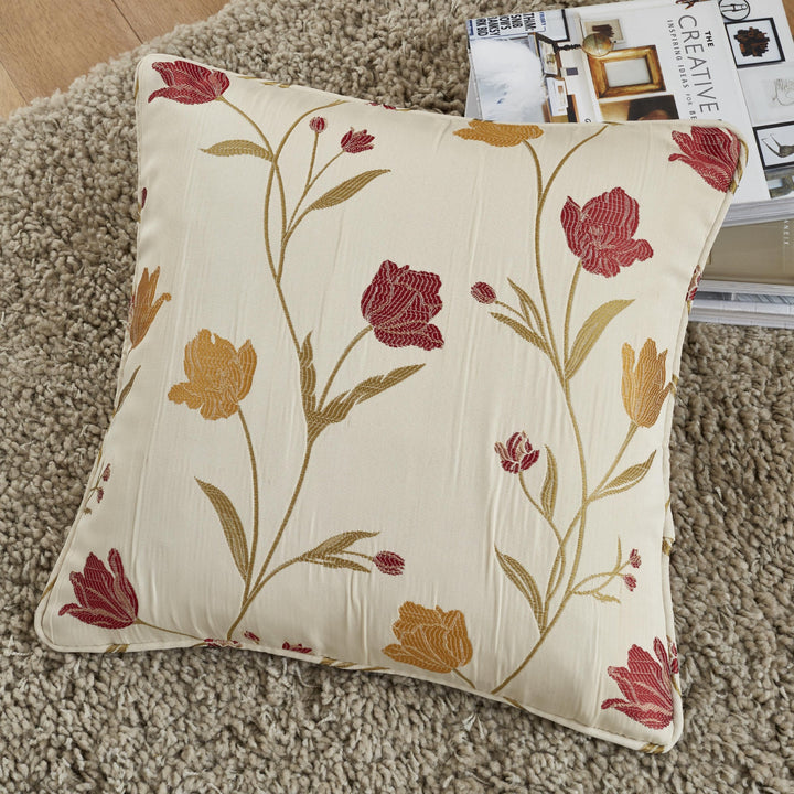 Juliette Filled Cushion by Curtina in Natural & Red  43 x 43cm - Filled Cushion - Curtina