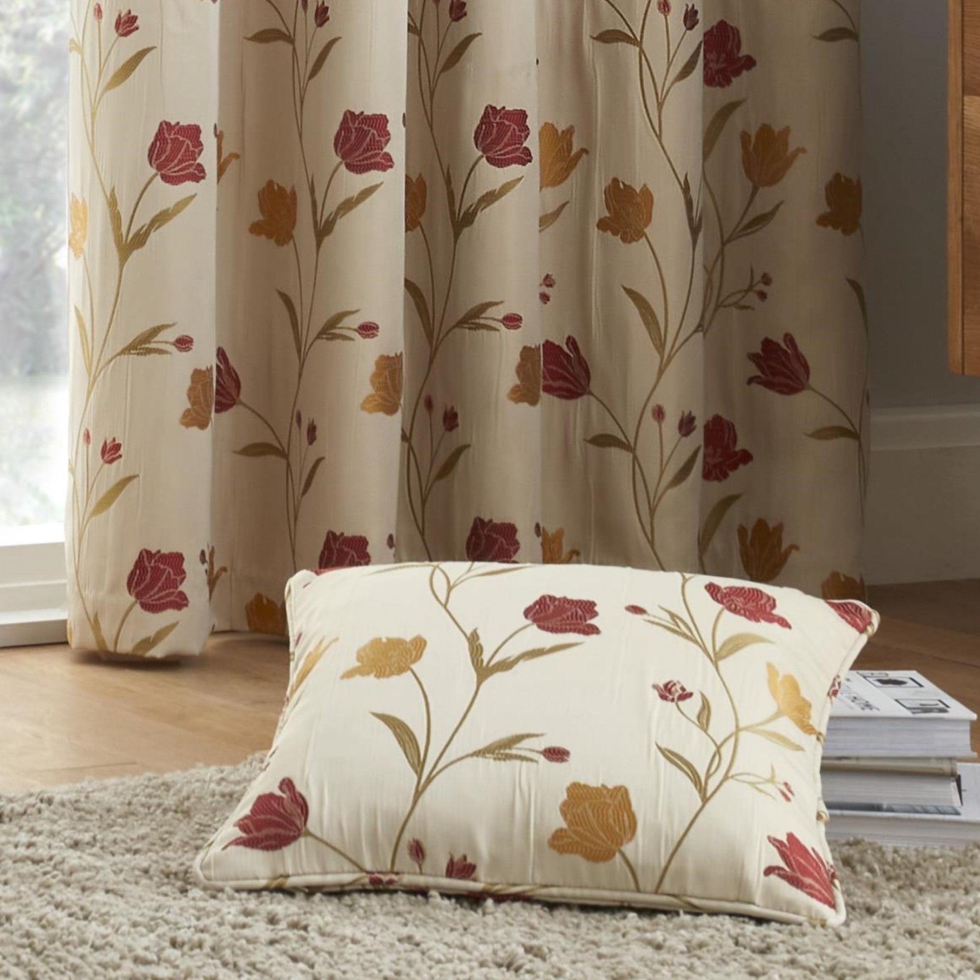 Juliette Filled Cushion by Curtina in Natural & Red  43 x 43cm - Filled Cushion - Curtina