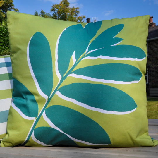 Leaf Print Cushion in Green 43 x 43cm