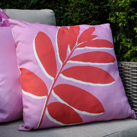 Leaf Print Cushion in Pink 43 x 43cm