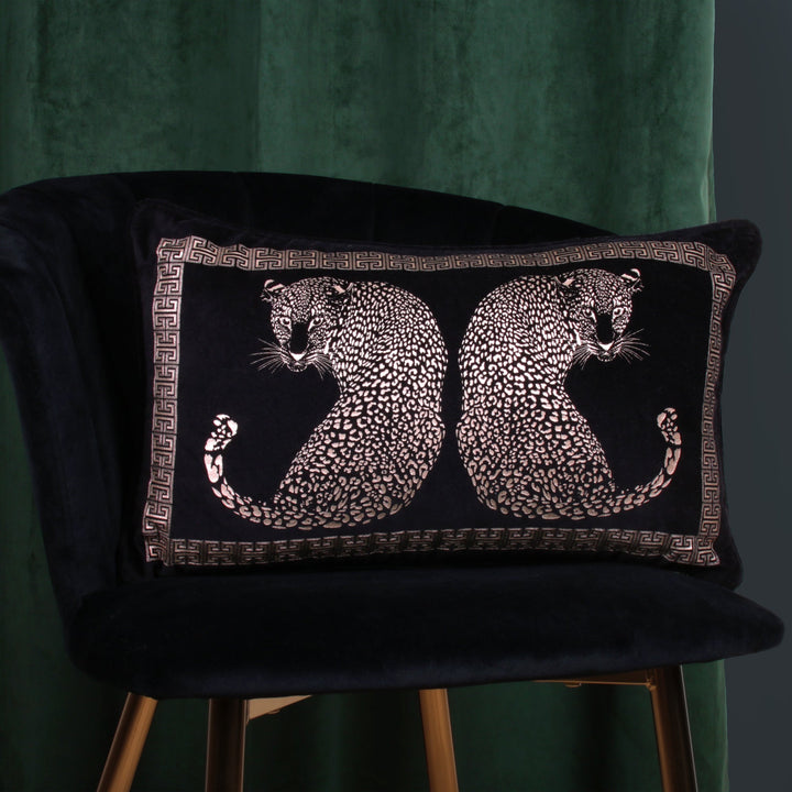 Leopard Filled Cushion by Soiree in Black/Gold 30 x 50cm - Filled Cushion - Soiree