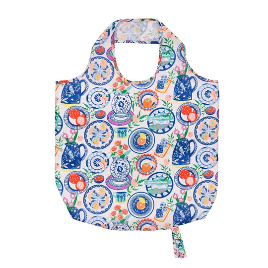 Mediterranean Plates Foldable Tote Bag Medium in Multicolour