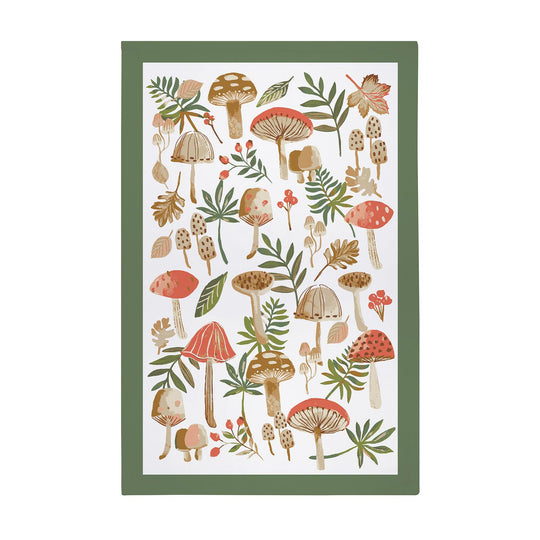 Mushrooms Cotton Tea Towel in Green