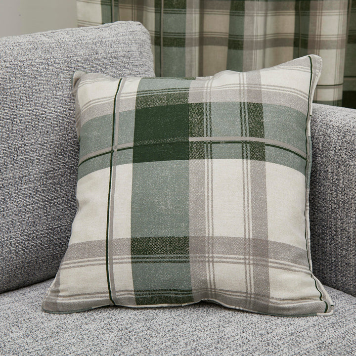 Balmoral Check Filled Cushion by Fusion in Bottle Green 43 x 43cm - Filled Cushion - Fusion