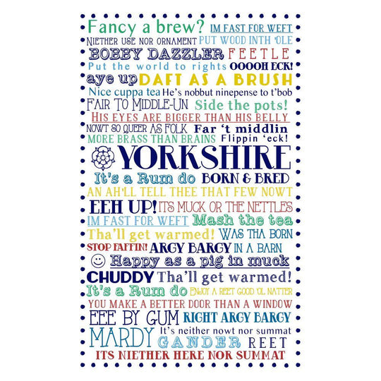 Yorkshire Born and Bred Cotton Tea Towel in Blue