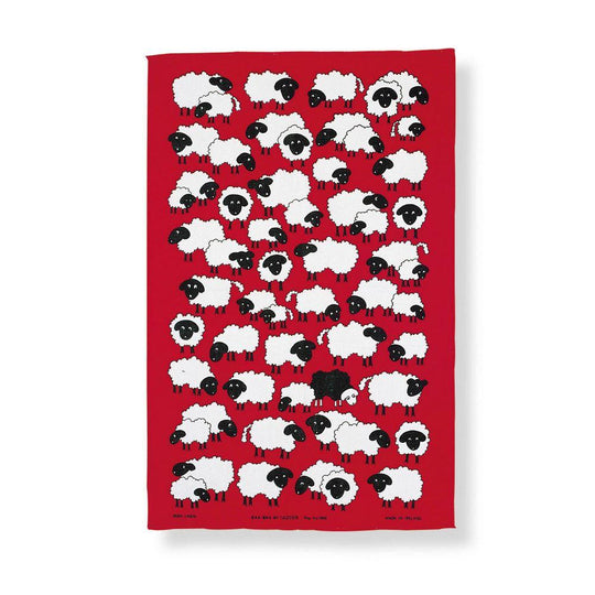 Baa Baa Sheep Cotton Tea Towel in Red
