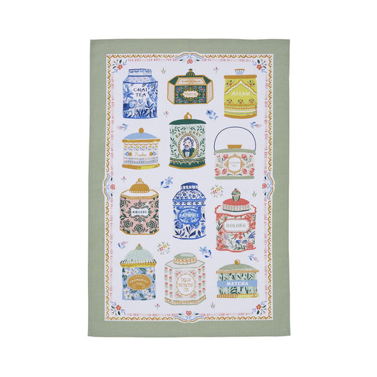 Tea Tins Cotton Tea Towel in Multicolour