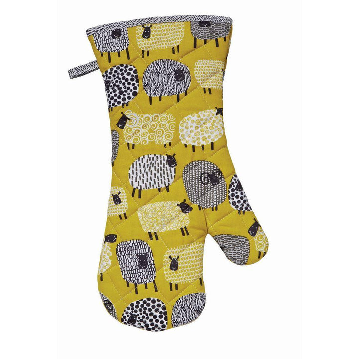 Ulster Weavers Gauntlet Single Oven Glove - Dotty Sheep (100% Cotton Outer; 100% Polyester wadding; CE marked, Yellow) - Gauntlet Oven Glove - Ulster Weavers